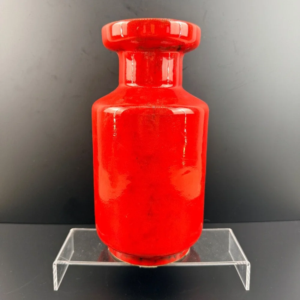 Vintage PV Peasant Village Italy Red Lava Vase MCM Italian‎ Art Pottery 9.5